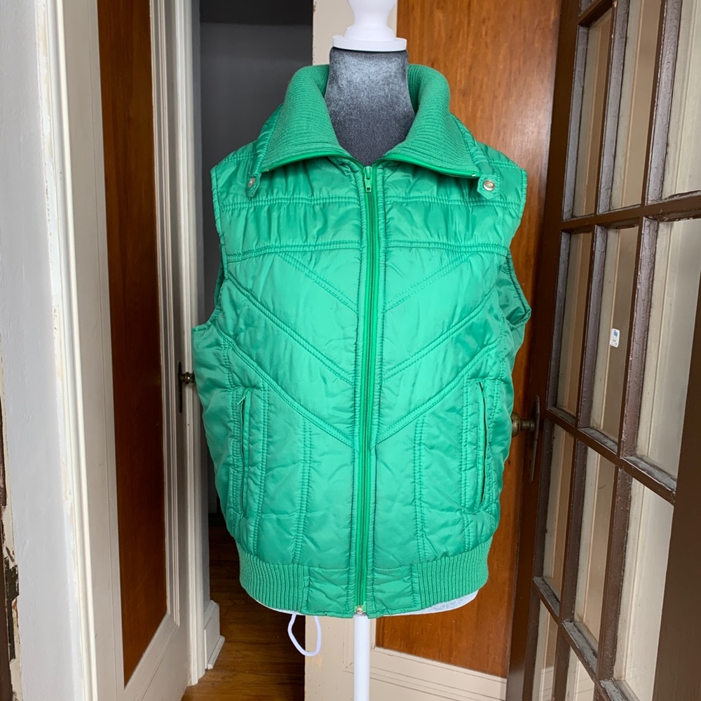Vtg 1980s JCPenny Unisex Lightweight Quilted Puffer Vest Knit Collar Activewear